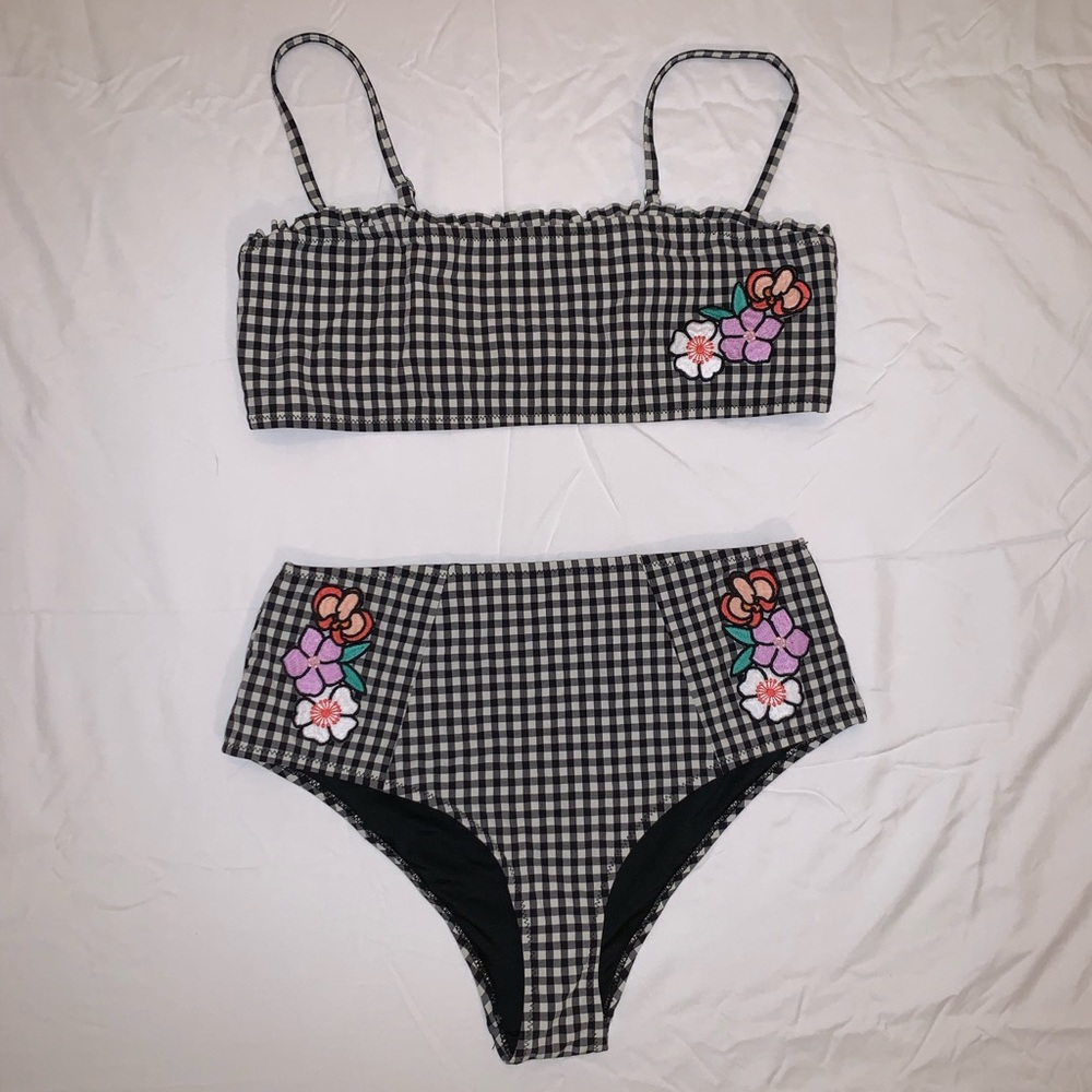 Topshop checker & floral high wasted bathing suit